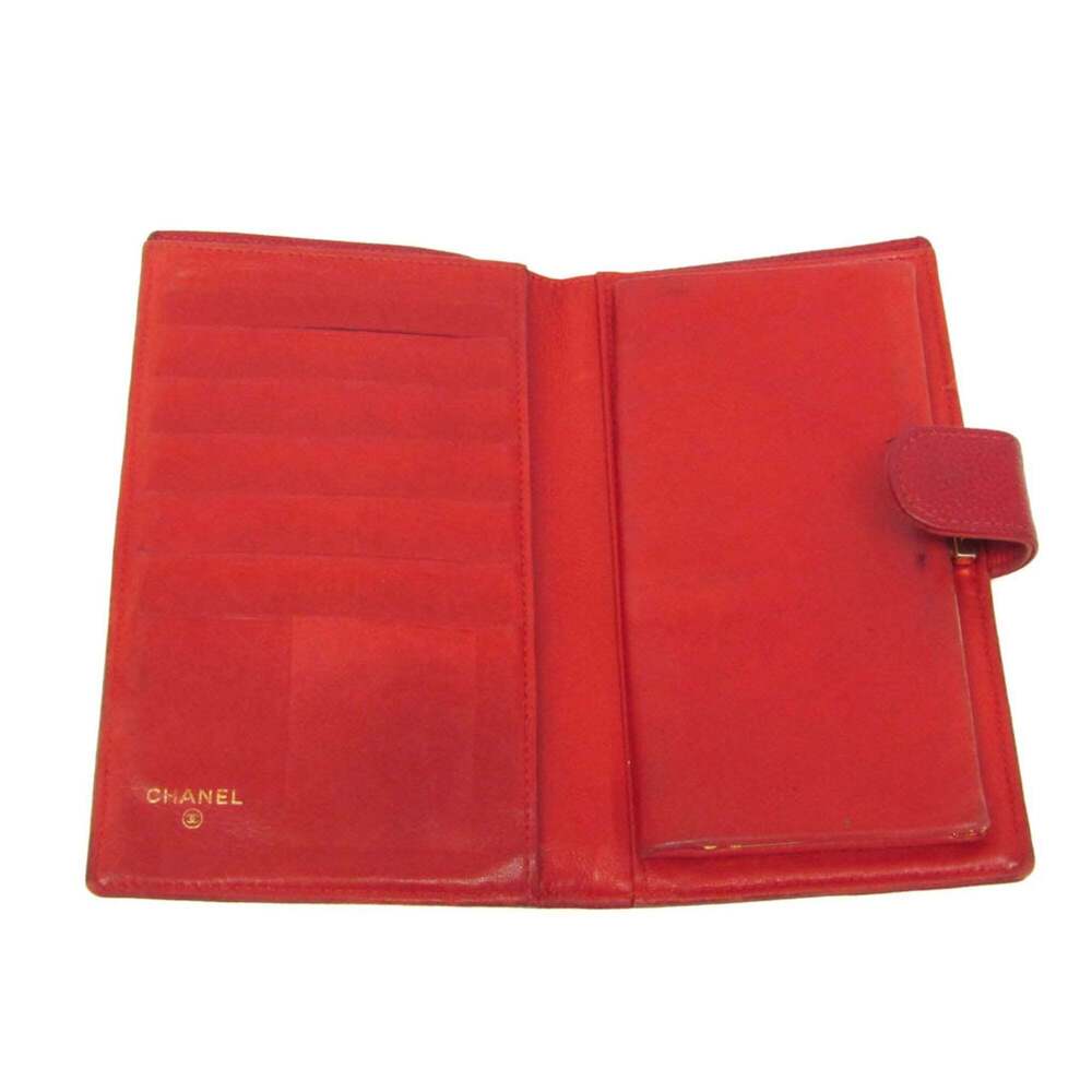 CHANEL Red Lambskin Leather Logo Wallet - Picture 3 of 16